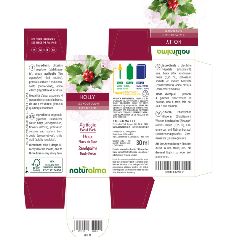 Holly Fiori di Bach 30 ml liquido analcoolico - Naturalma