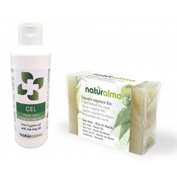 Hand sanitising gel with tea tree oil (100 ml) + Organic tea tree and neem oil vegetable soap (100 g) - Naturalma